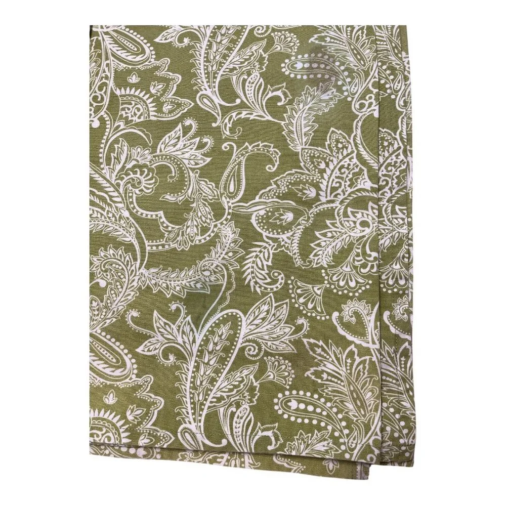 Ridgefield Home 100% Cotton Curtain Panels – Green & White Paisley Print – 80” x